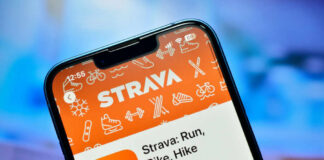 Close-up of a smartphone displaying the Strava fitness app