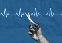 Hidden Heart Attack Predictors Found in Blood A hand holding scissors above a heartbeat line on a blue background
