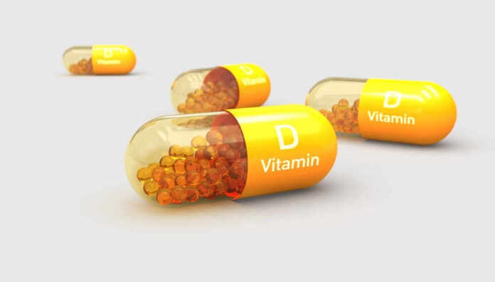 Vitamin,D,,Capsule,,Illustration,3d Vitamin D capsules with orange beads inside