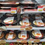 Microwaveable ready meals on supermarket shelves