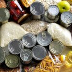 Assorted pantry staples with canned goods and dry foods